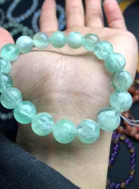 2025天然绿萤石圆珠手链 薄荷绿萤石手串羽毛萤石水晶饰品