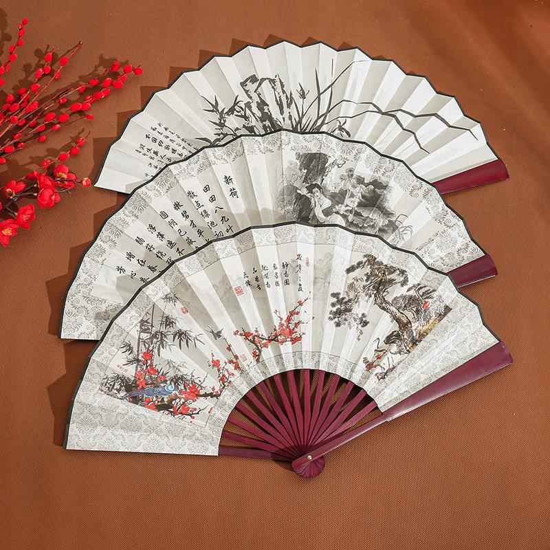 中国古风扇子寸男士折扇景区绢布男扇可雕刻LOGO礼品广告扇