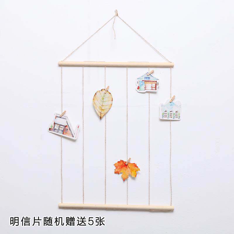 北欧现代简约原木挂饰墙上装饰明信片照片墙麻绳夹子玄关