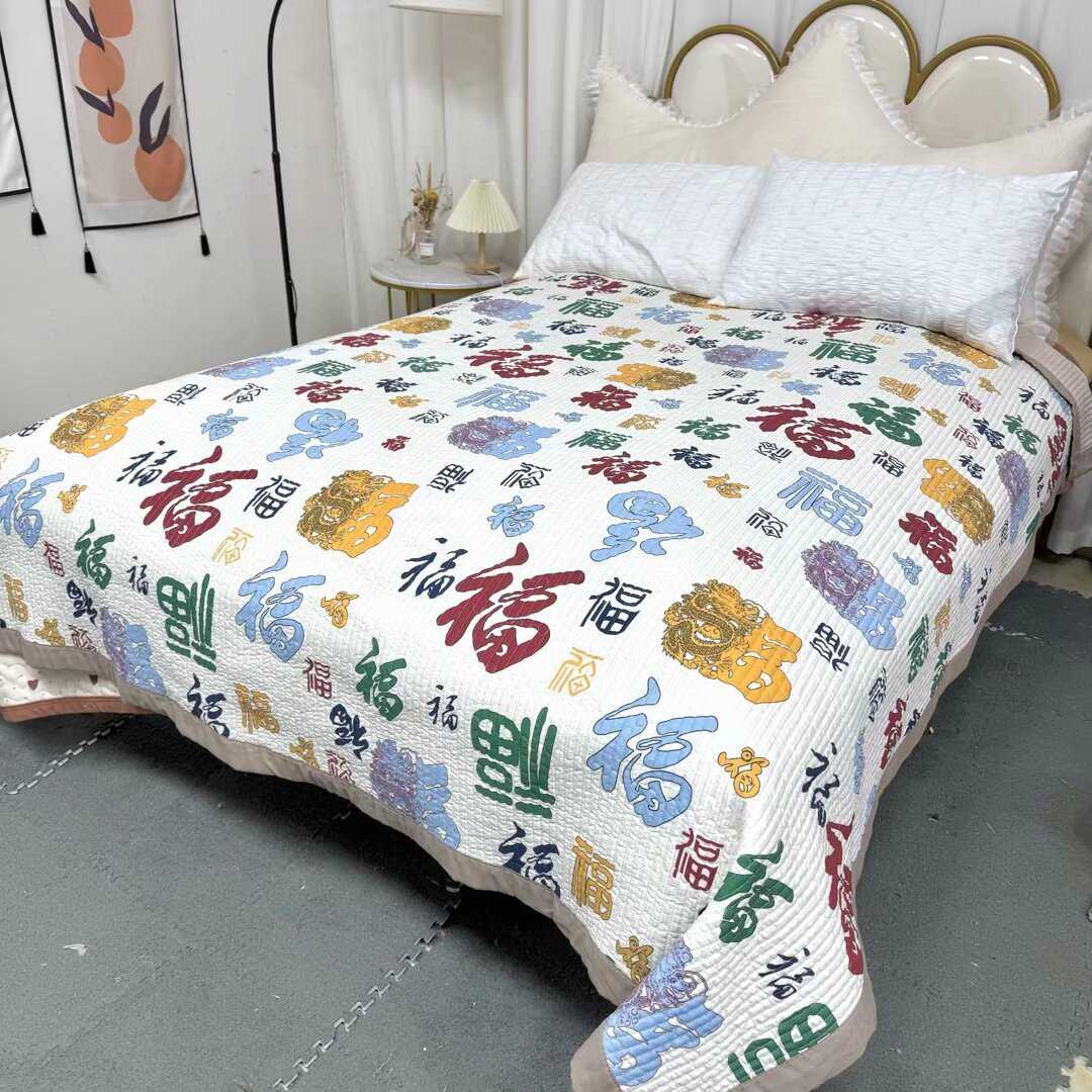 水洗棉宽边床盖单件公主风四季通用榻榻米床铺盖加厚绗缝床单床罩