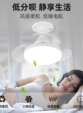 跨境新款家用螺口隐形风扇灯厨房卧室小型静音吊扇灯led风扇灯