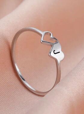 Initial Letter Ring for Women Stainless Steel A-Z Alphabet D