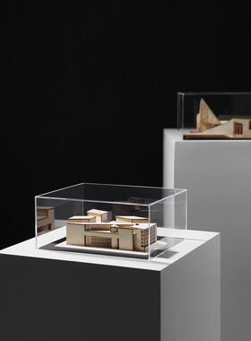 现代创意木质别墅展示盒摆件样板间客厅书房建筑模型亚克力装饰品