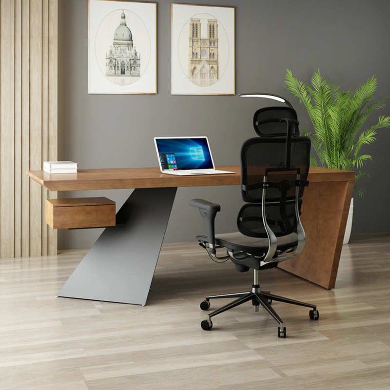 书房办公桌实木个性家用设计师造型艺美式书桌长方形办公桌铁