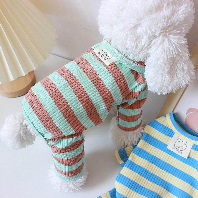 宠物衣服春夏薄款四腿家居服泰迪比熊小型犬猫狗服装条纹夏装