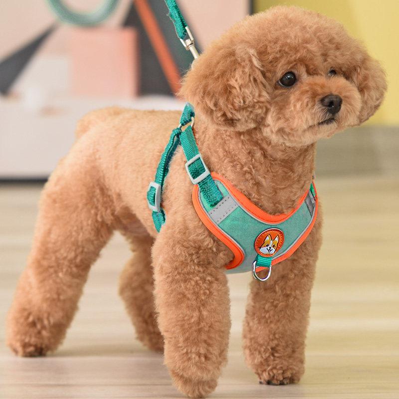 狗狗牵引绳背心式幼犬小型犬胸背带比熊泰迪博美遛狗绳小狗链子