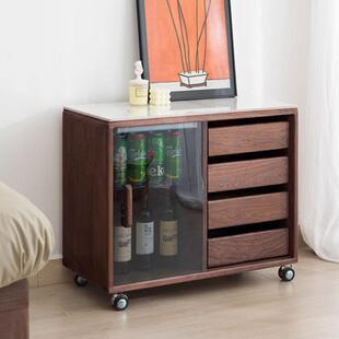 北美黑胡桃木可移动边柜北欧全实木茶水柜沙发边柜文件柜小型家用