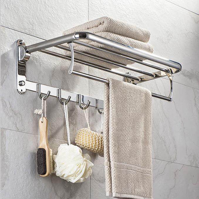 浴室D形管活动毛巾架304不锈钢折叠浴巾架4.0加厚底座带衣钩板