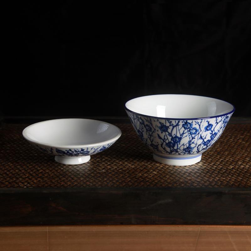青盖饭花陶瓷餐具家用中式陶瓷米碗碗带H1582汤碗手绘釉下彩面碗