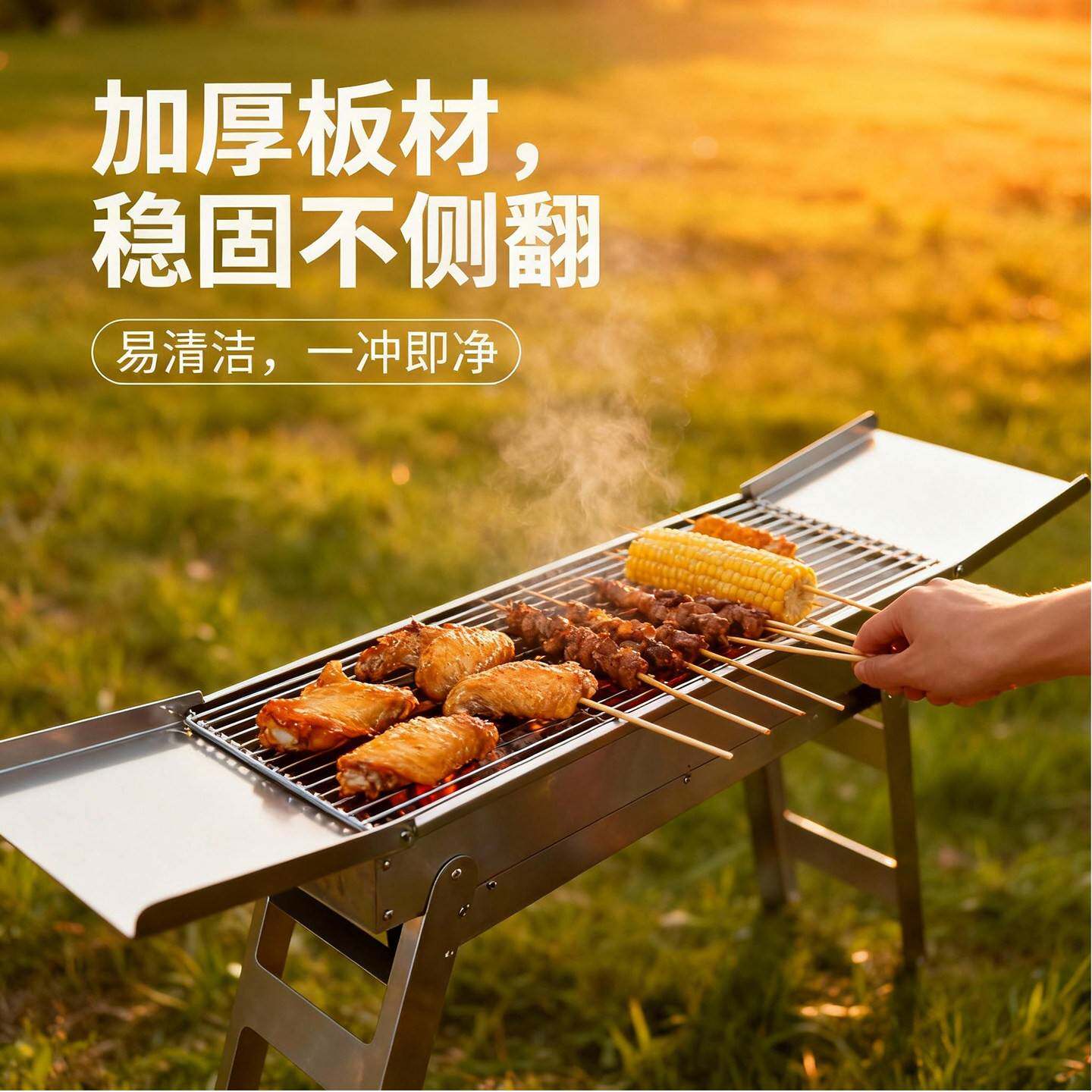 304不锈钢烧烤架便携式加厚户外烤肉炉折叠易收纳露营木炭烧烤架
