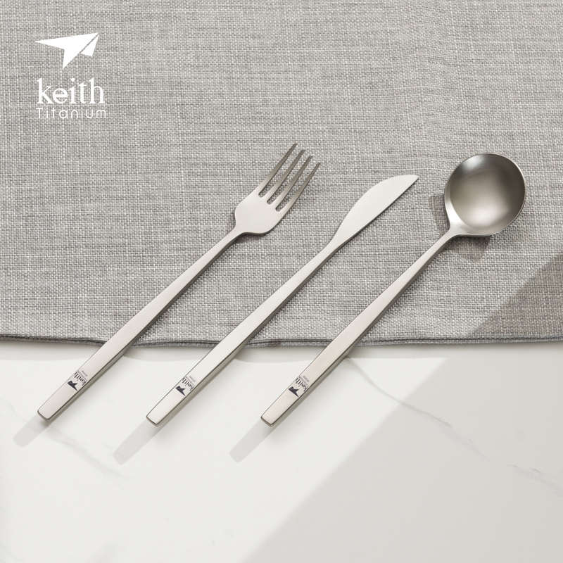 keith铠斯纯钛西餐餐具家用高档加厚牛排刀叉勺三件套金属钛餐具