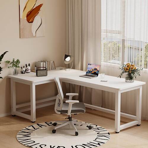 实木电脑桌台式洞洞奶油家用一体学生学习书桌书架组合卧室办公桌