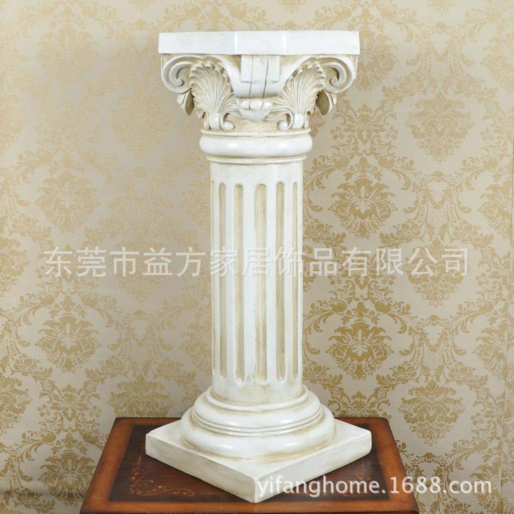 创意家居家饰欧式风格仿古米白色罗马柱摆件树脂工艺品家居饰品