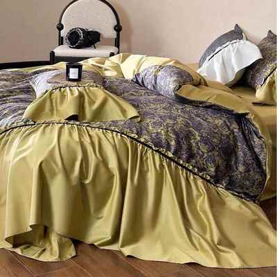 法式高级全棉四件套100支荷叶边公主风绿色贡缎床单被套家纺床品