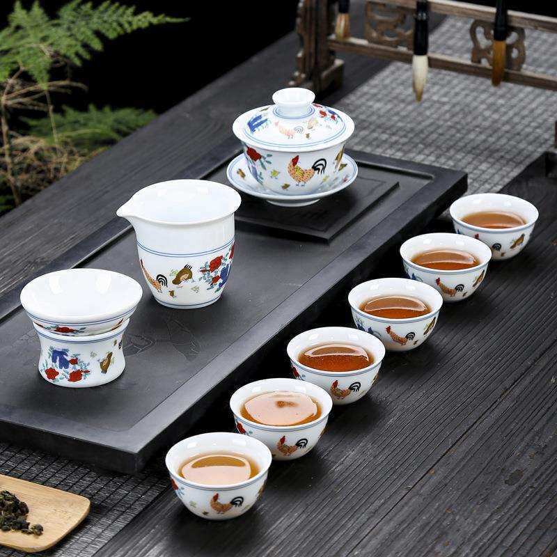 新品斗彩鸡缸杯陶瓷茶具茶杯整套装家用创意手工茶壶盖碗茶功夫