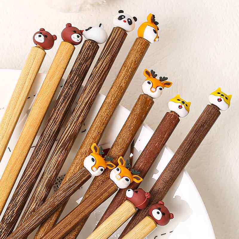 鸡翅木筷子可爱卡通高颜值家用实木儿童分餐筷子防滑无漆无蜡