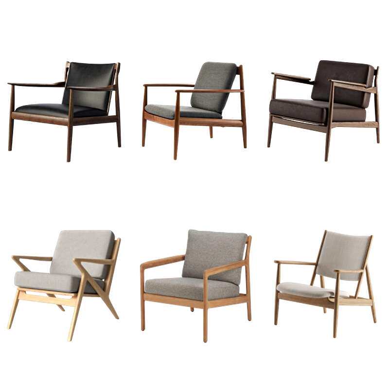 实木中古风格沙发椅单人沙发客厅中式休闲椅民宿酒店休息区洽谈椅