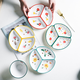 日式减肥减脂创意三格分餐盘家用陶瓷分格盘菜盘一人食早餐盘餐具