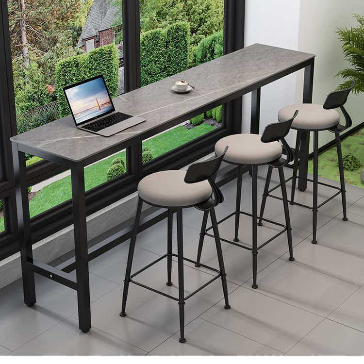 岩板吧台桌家用阳台靠墙简约风高脚桌酒吧餐厅咖啡奶茶店长条窄桌
