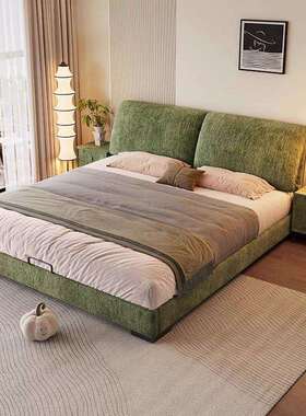 新款大象耳朵布艺床雪尼尔绒布现代简约主卧储物双人床1.2m儿童床