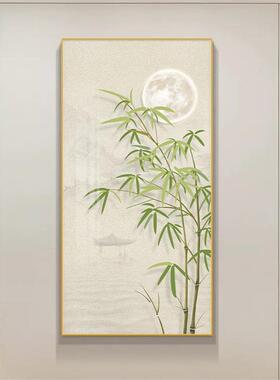 竹报平安玄关装饰画现代简约原木风走廊过道挂画入户客厅竖版壁画