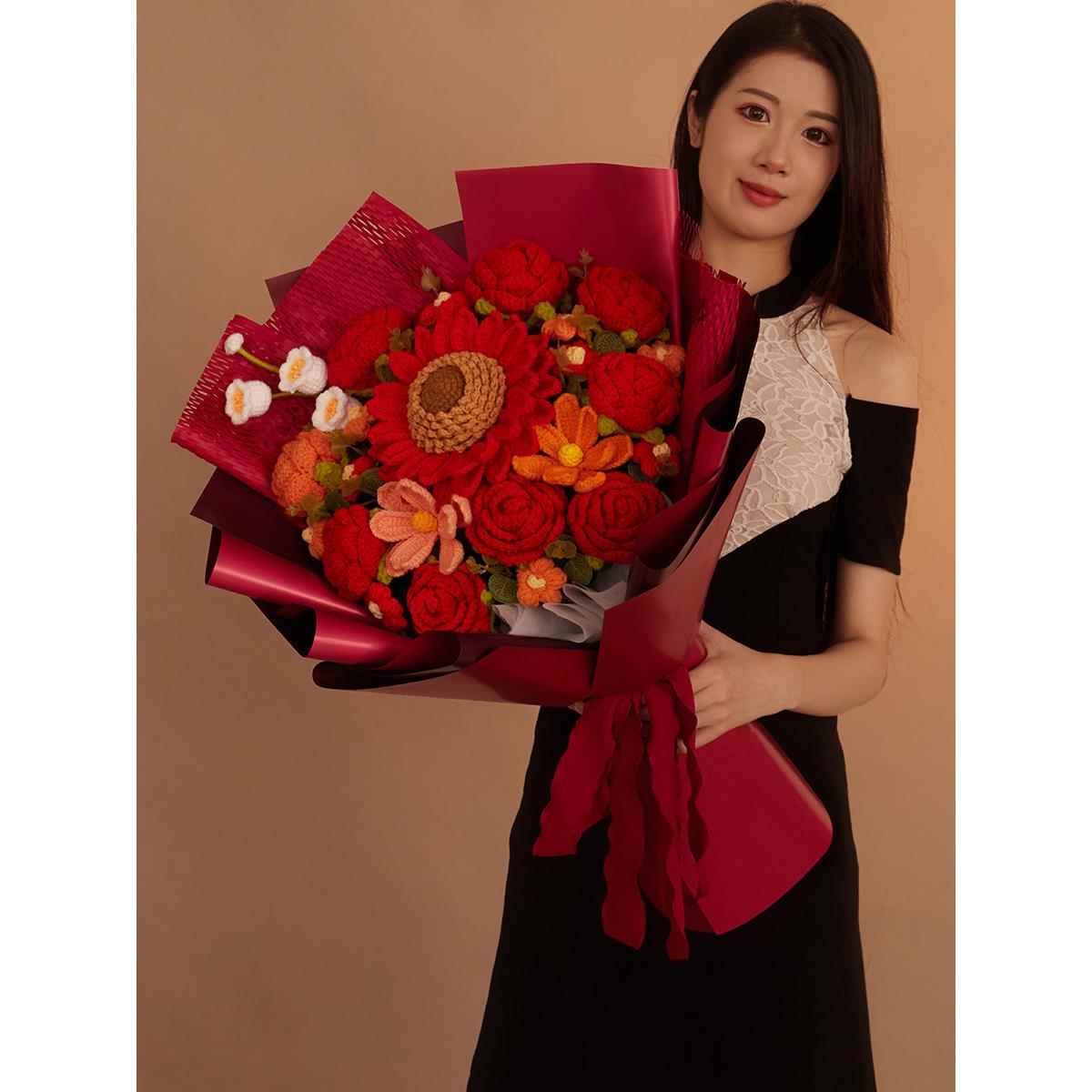 级礼物成品手工编织玫瑰针织双层向日葵生日礼品送妈妈女友闺蜜金