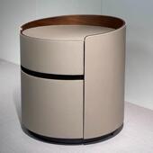 意大利极简鞍皮床头柜实木创意圆柱卧室高端设计师大小公寓储物柜