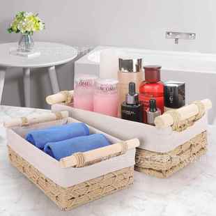 ins田园风收纳篮玉米皮北欧杂物零食水果桌面收纳筐手提编织篮子