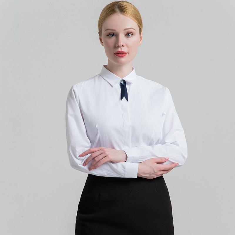 义深海2025早秋女士寸衫长袖方领白衬衫商务职业装白色女式衬衫
