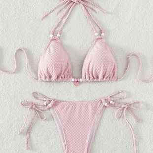 sexy bikini  women white pearls strap push up padded bra