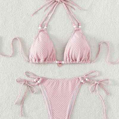 sexy bikini  women white pearls strap push up padded bra