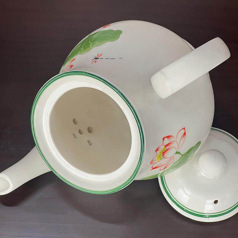 高级陶瓷茶壶中国风耐用大小容量可选精美荷花家用泡茶壶新款