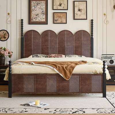 法床式ZG568复古实木美式主卧胡木色双人床简约现代卧家具室中桃