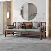 5V新中式 实木罗床贵妃汉榻榆木小桃户老型推拉116沙发黑胡木伸缩