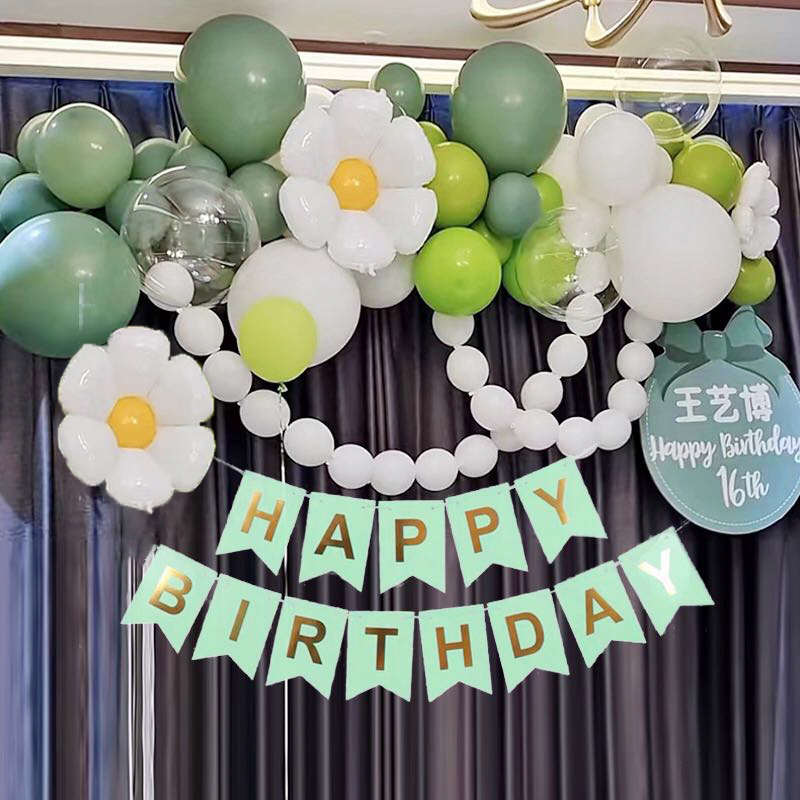 周岁儿墙装饰布置用品海报场景背景生日女孩气球童男好看宝宝绿色