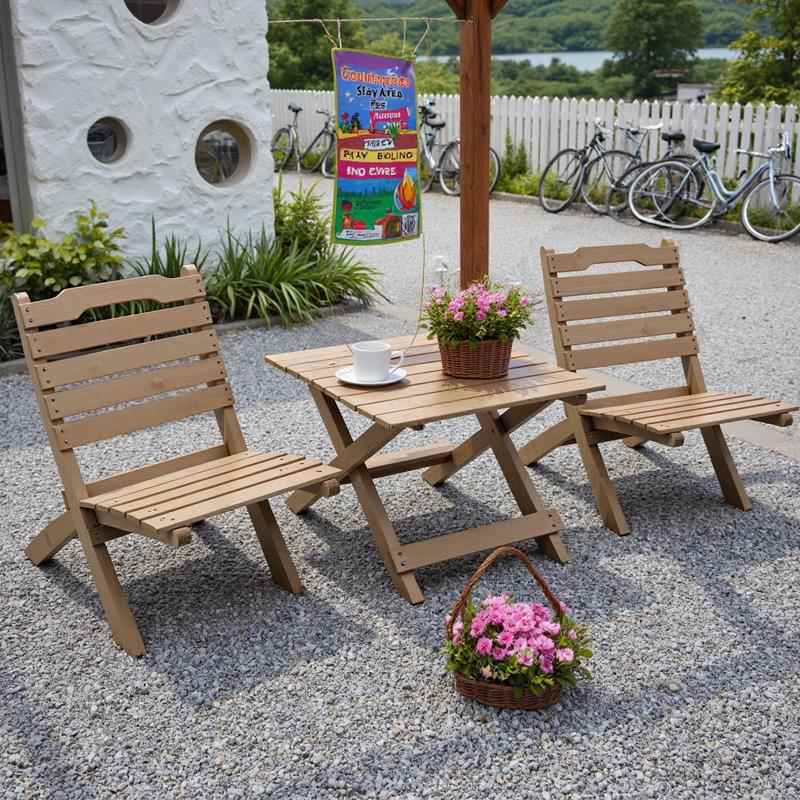 复古实木折叠矮桌椅组合户外庭院露天室外休闲咖啡店露营摆摊商用