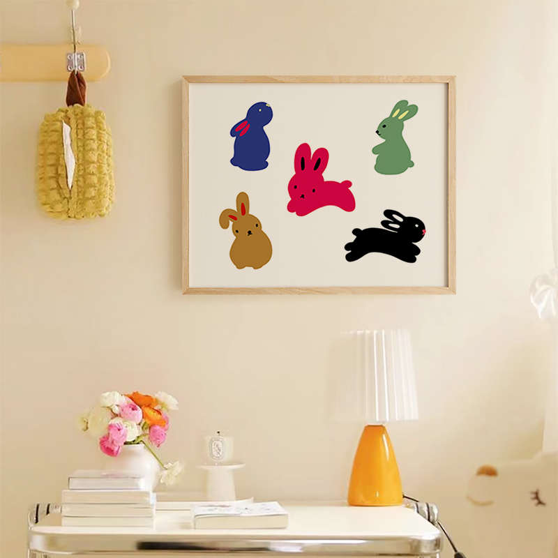 卡通ins风电表箱装饰画配电箱遮挡可爱兔子插画儿童房挂画实木框图片