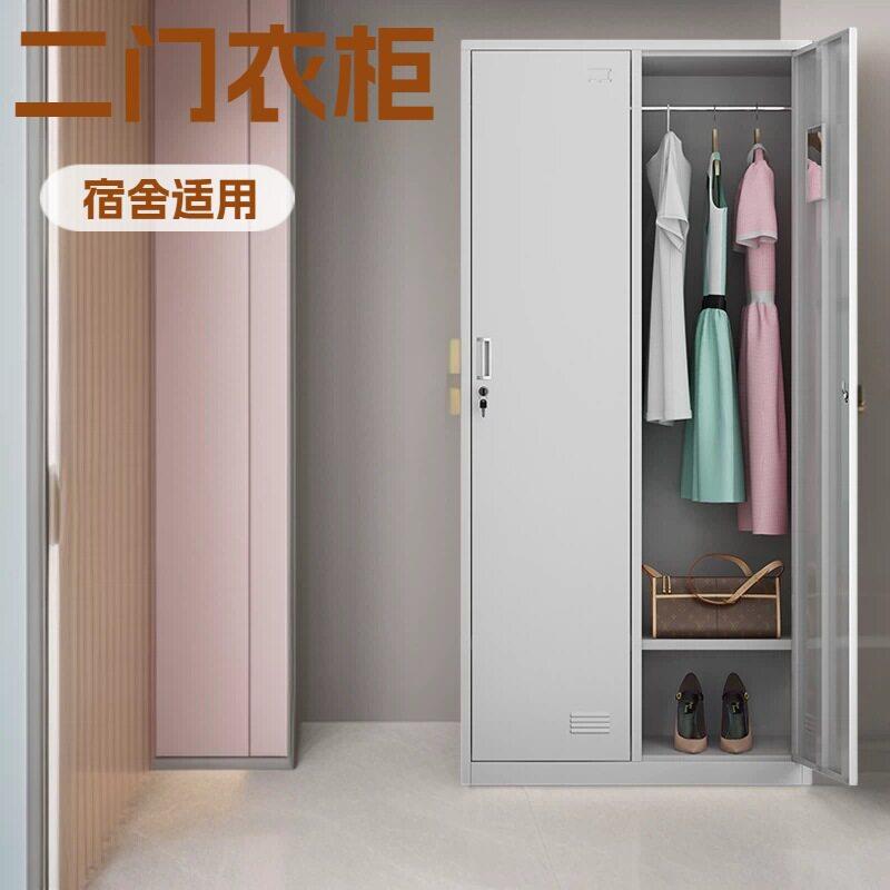 钢制更衣柜二门带锁公储物柜双门钢制衣柜铁开门弘图钢具