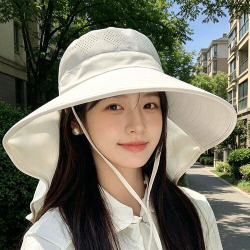 夏季大帽簷帽子遮阳帽女防晒抗UV透气护颈一体式遮阳帽女款