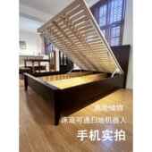 灰木全实木1.8米长190斯堪 纳维亚简单135双储高箱离地靠背鱼骨