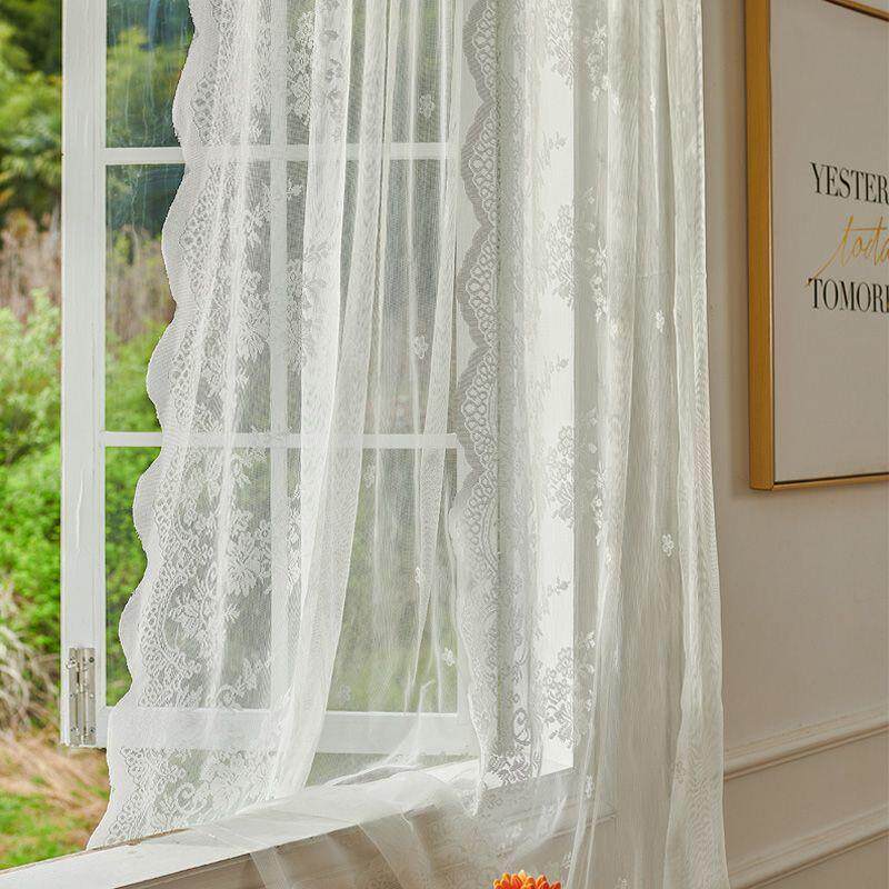 蕾丝窗纱免打孔法式钉珠纱帘魔术贴公主风装饰帘客厅卧室阳台复古