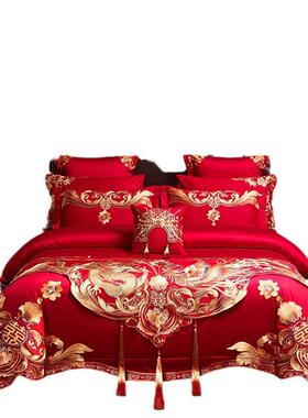 级感140支长绒棉婚庆高四件套床上用品高六端奢结婚2020621轻大红