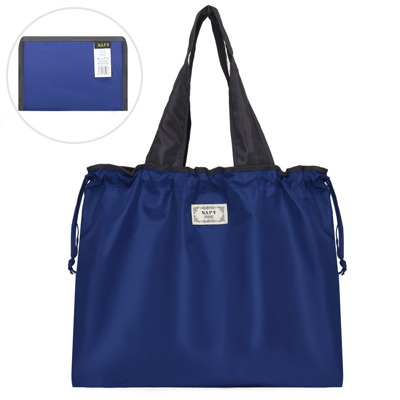 抽绳尼龙布袋折叠购物袋环保手提袋子纯色防水大号超市买菜包结实