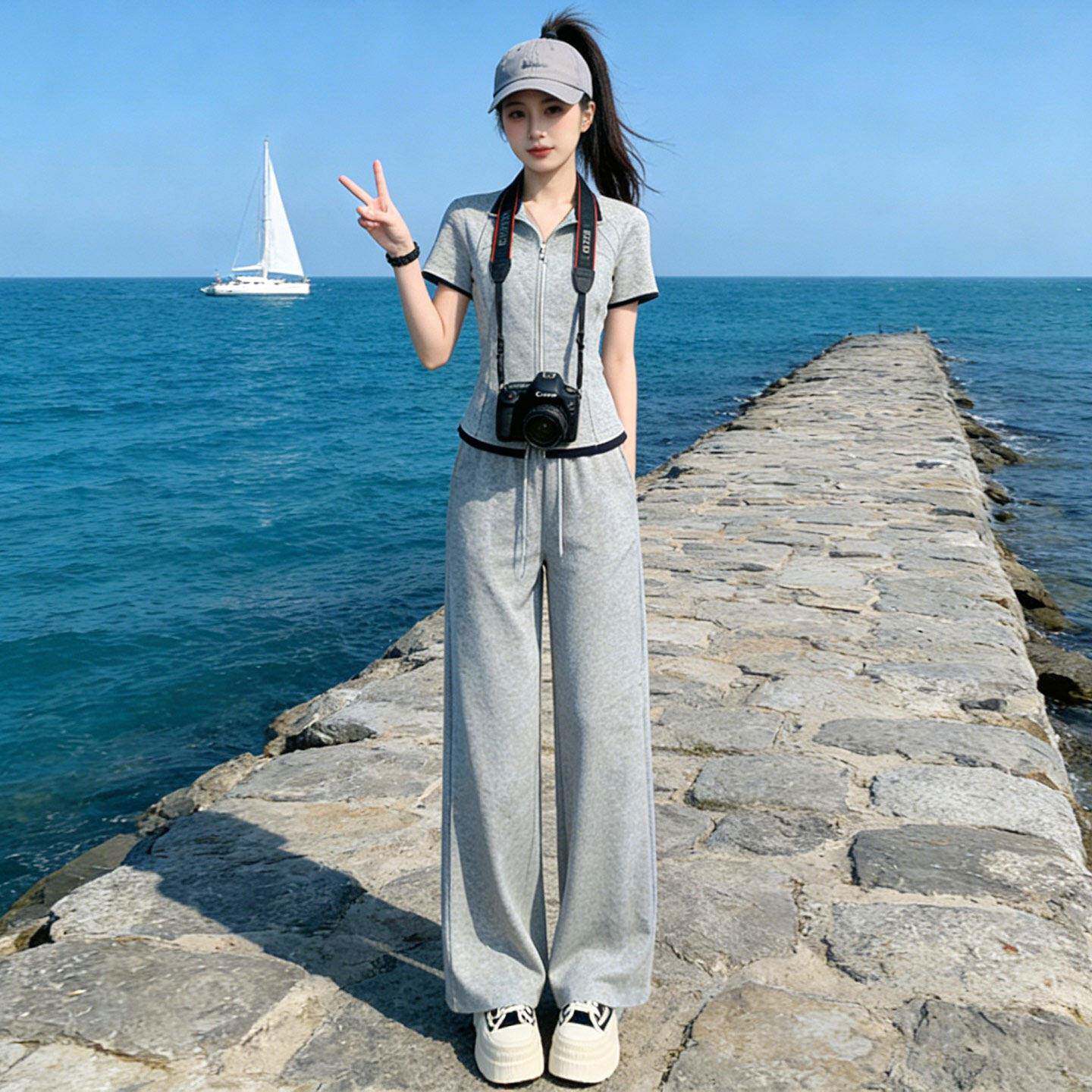漂亮独特绝美休闲套装女装2026新款夏季POLO领时尚减龄上衣两件套