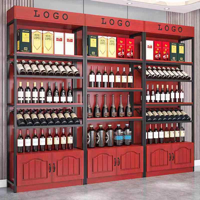 红厅酒实木展示烟酒陈列架网红啤食品wudu2018展货架酒柜钢木酒品