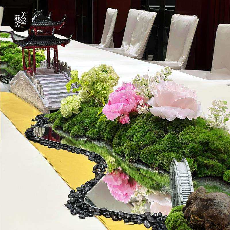 长条桌仿真花艺摆件会议桌装饰假绿植商务活动桌面微景观/美空202
