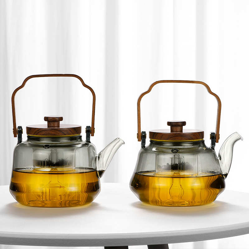 电陶炉煮茶壶家用胡桃木煮茶壶煮茶炉高硼硅耐高温玻璃煮茶器茶壶