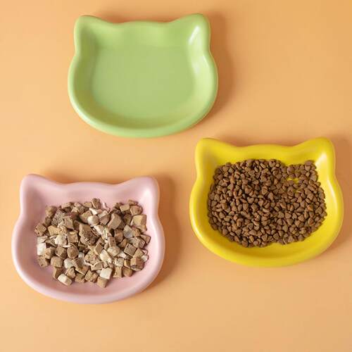 韩国陶瓷碗猫咪吃饭幼猫食盆罐头零食冻干餐盘矮脚猫碟盘子宠物碗
