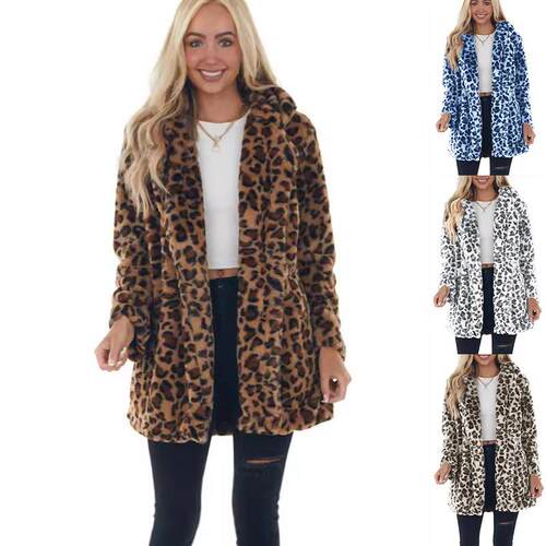 Buenoble Leopard Faux Fur Coat Women Super Warm Winter