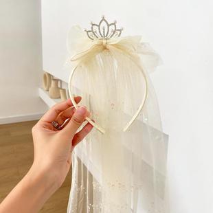 皇冠头饰儿童头纱生日发箍女孩公主配饰女童头箍仙美网纱拍照周岁